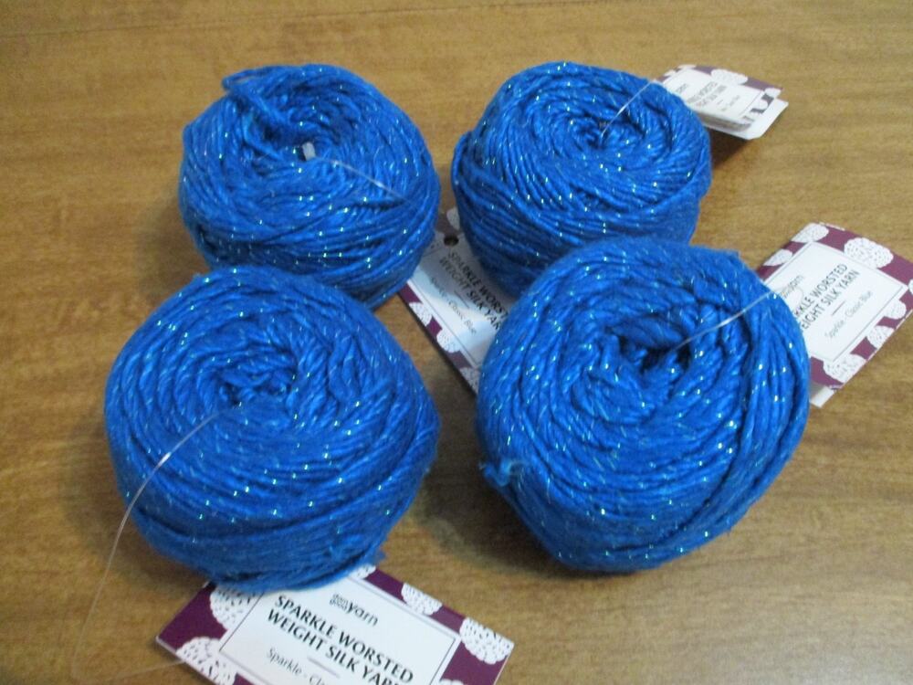 DARN GOOD YARN SPARKLE WORSTED SILK YARN CLASSIC BLUE LOT OF 4